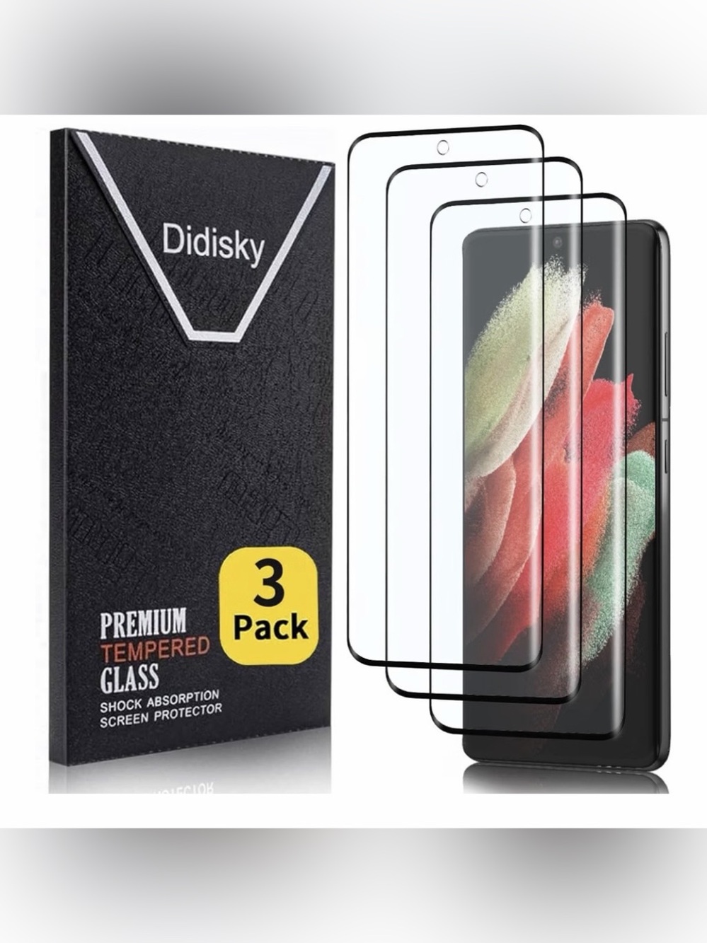 Didisky Tempered Glass for Samsung8 Galaxy S21 Ultra 3X 3D 3-Pack Screen